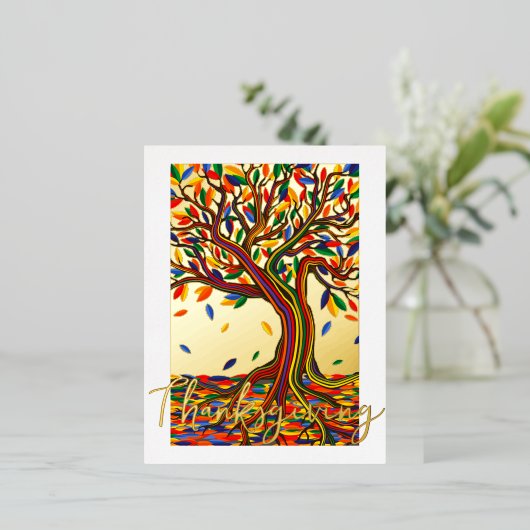ヴィンテージエレガント秋の木の美しい装飾 箔シーズンポストカード (立ち正面)