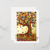 ヴィンテージエレガント秋の木の美しい装飾 箔シーズンポストカード (正面/裏面)