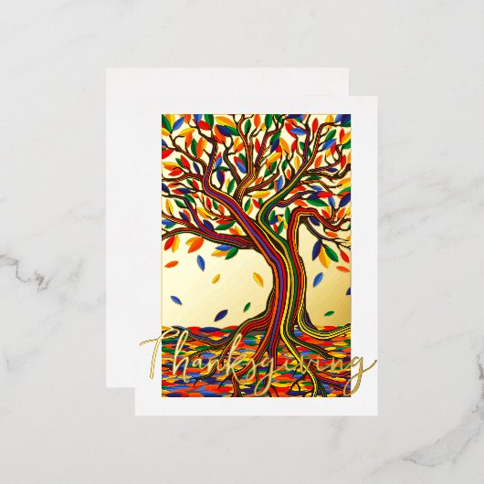 ヴィンテージエレガント秋の木の美しい装飾 箔シーズンポストカード (正面/裏面)