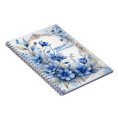 ヴィンテージエレガント穏やかな青い花 ノートブック (右側)