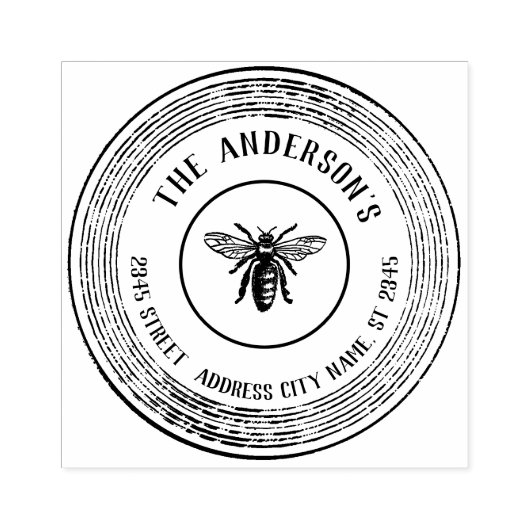 ヴィンテージエレガント素朴なビーラウンドファミリー名 ラバースタンプ (インプリント)