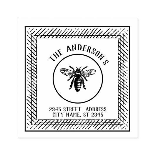 ヴィンテージエレガント素朴なミツバチの姓 ラバースタンプ (インプリント)