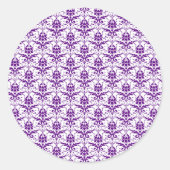 ヴィンテージエレガント紫と白のダマスク模様 ラウンドシール (正面)