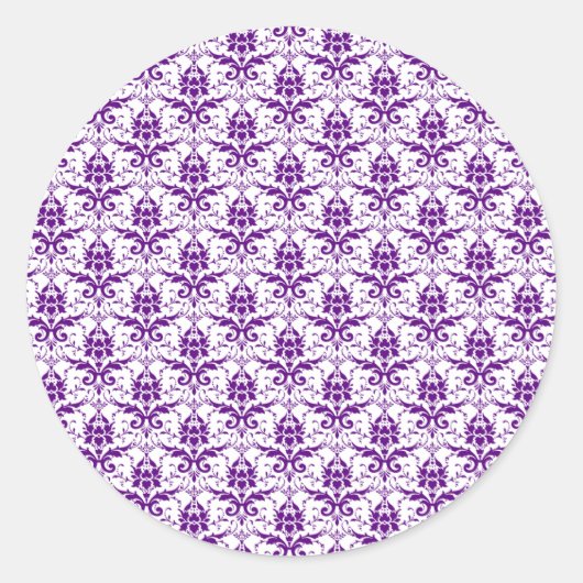 ヴィンテージエレガント紫と白のダマスク模様 ラウンドシール (正面)