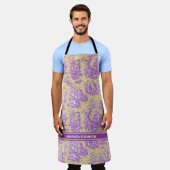 ヴィンテージエレガント紫イエロートワールd jourプリント エプロン (着用した状態)