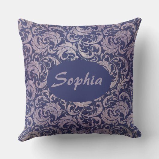 ヴィンテージエレガント紫ダマスク模様 クッション (裏面)