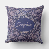ヴィンテージエレガント紫ダマスク模様 クッション (正面)