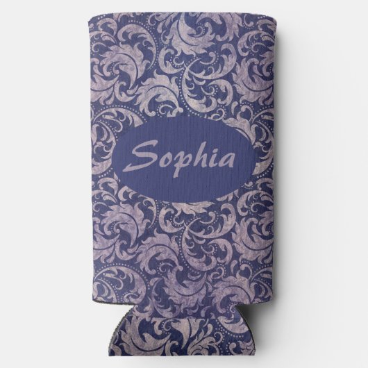 ヴィンテージエレガント紫ダマスク模様 スリム缶クーラー (裏面)