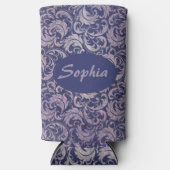 ヴィンテージエレガント紫ダマスク模様 スリム缶クーラー (正面)