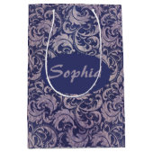 ヴィンテージエレガント紫ダマスク模様 ミディアムペーパーバッグ (正面)