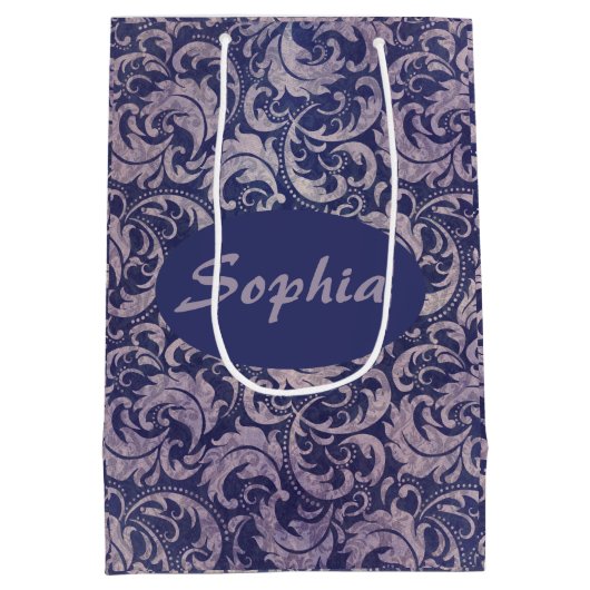 ヴィンテージエレガント紫ダマスク模様 ミディアムペーパーバッグ (裏面)