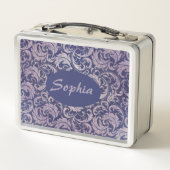 ヴィンテージエレガント紫ダマスク模様 メタルランチボックス (裏面)
