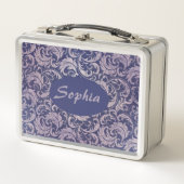 ヴィンテージエレガント紫ダマスク模様 メタルランチボックス (正面)