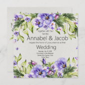 ヴィンテージエレガント紫色の水色フローラ 招待状 (正面/裏面)
