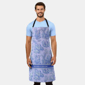 ヴィンテージエレガント紫色の青いトワールde jouyプリント エプロン (着用した状態)
