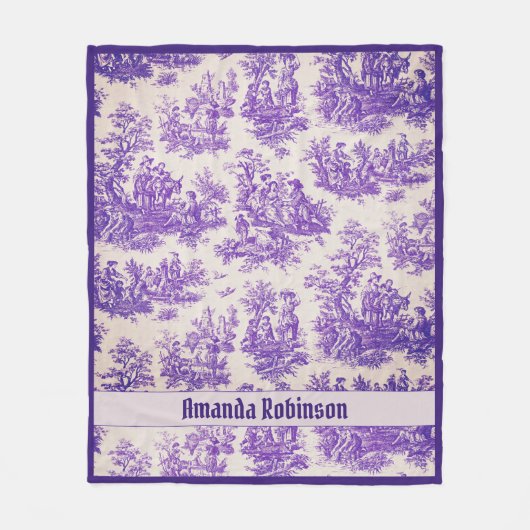 ヴィンテージエレガント紫色トワールデジュイミモノグラム フリースブランケット (正面)