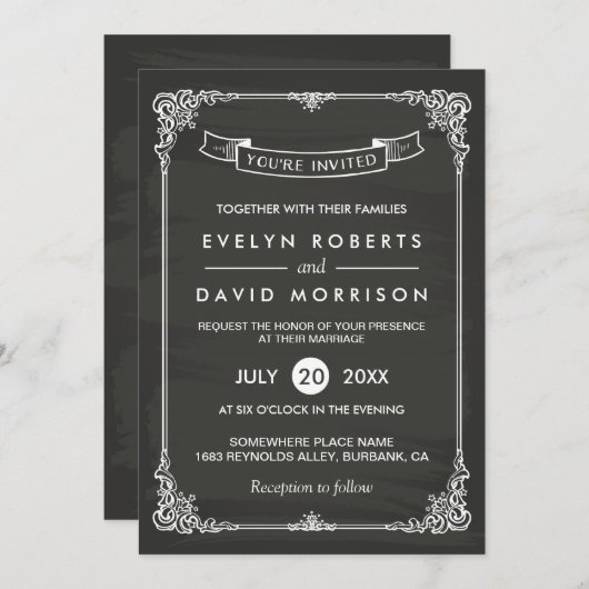 ヴィンテージエレガント結婚フォーマル枠 招待状 (正面/裏面)