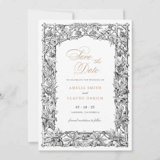 ヴィンテージエレガント縁どフレーム日付の保存 招待状 (正面)
