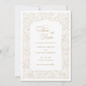 ヴィンテージエレガント縁どフレーム日付の保存 招待状 (正面)