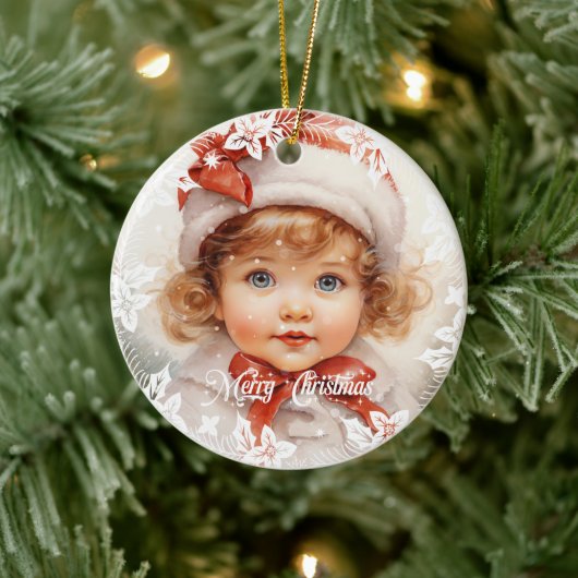 ヴィンテージエレガント美しいクリスマスの女の子と赤い弓 セラミックオーナメント (ツリー)