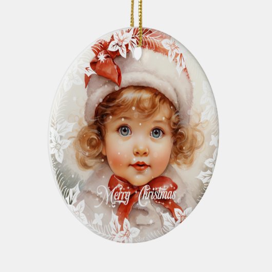 ヴィンテージエレガント美しいクリスマスの女の子と赤い弓 セラミックオーナメント (右)