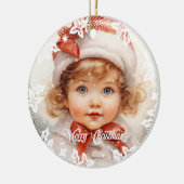 ヴィンテージエレガント美しいクリスマスの女の子と赤い弓 セラミックオーナメント (左)