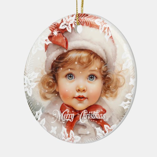 ヴィンテージエレガント美しいクリスマスの女の子と赤い弓 セラミックオーナメント (左)