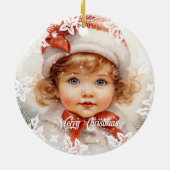 ヴィンテージエレガント美しいクリスマスの女の子と赤い弓 セラミックオーナメント (裏面)