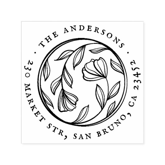 ヴィンテージエレガント花ラウンド名差出人住所 セルフインキングスタンプ (デザイン)
