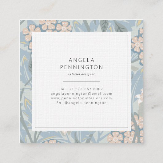 ヴィンテージエレガント花柄シックなパステルグリーン スクエア名刺 (裏面)