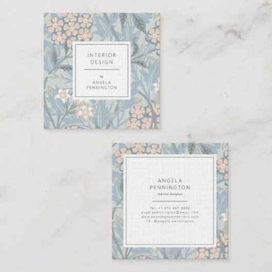 ヴィンテージエレガント花柄シックなパステルグリーン スクエア名刺 (正面/裏面)