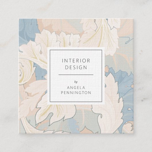 ヴィンテージエレガント花柄シックなパステルブラウン スクエア名刺 (正面)