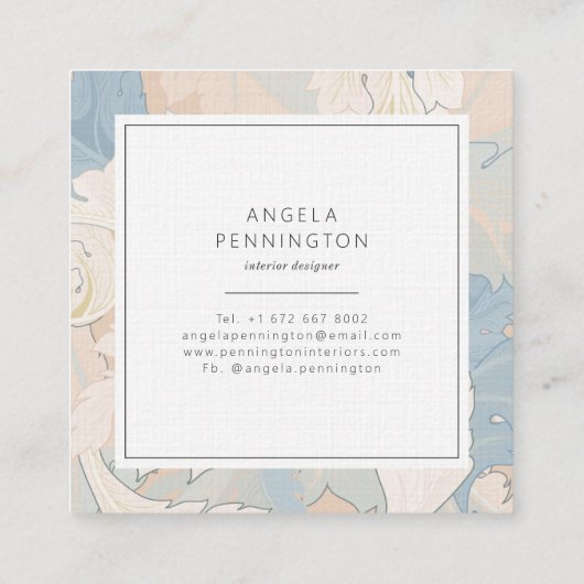 ヴィンテージエレガント花柄シックなパステルブラウン スクエア名刺 (裏面)