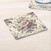 ヴィンテージエレガント花柄 スクエアペーパーコースター (アングル)