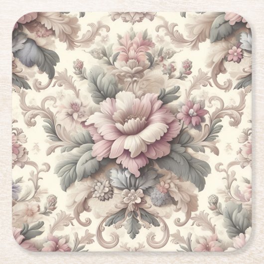 ヴィンテージエレガント花柄 スクエアペーパーコースター (正面)