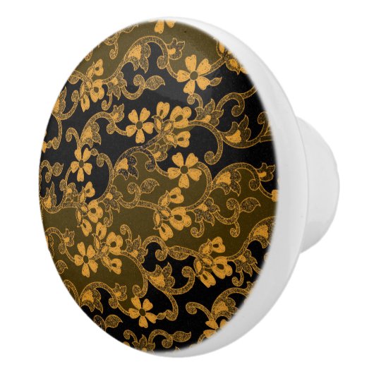 ヴィンテージエレガント花柄 |ブラック&金ゴールド セラミックノブ (右)