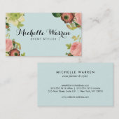 ヴィンテージエレガント花模様オンロビンズエッグブルー 名刺 (正面/裏面)