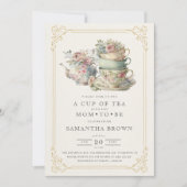 ヴィンテージエレガント茶パーティー赤ちゃんシャワー 招待状 (正面)