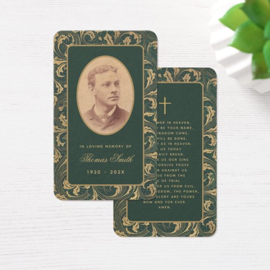 ヴィンテージエレガント葬儀記念グリーン祈りの言葉カード (デスク)