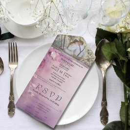ヴィンテージエレガント薄紫紫フローラ写真RSVP オールインワン招待状