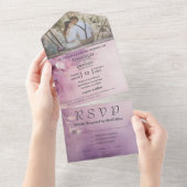 ヴィンテージエレガント薄紫紫フローラ写真RSVP オールインワン招待状 (貼ってはがせる)