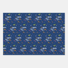 ヴィンテージエレガント蝶&スターズハッピーニューイヤー ラッピングペーパーシート