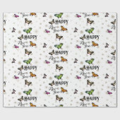 ヴィンテージエレガント蝶&スターズハッピーニューイヤー ラッピングペーパー (フラット)