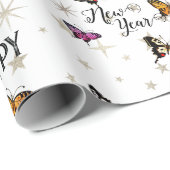 ヴィンテージエレガント蝶&スターズハッピーニューイヤー ラッピングペーパー (ロールコーナー)