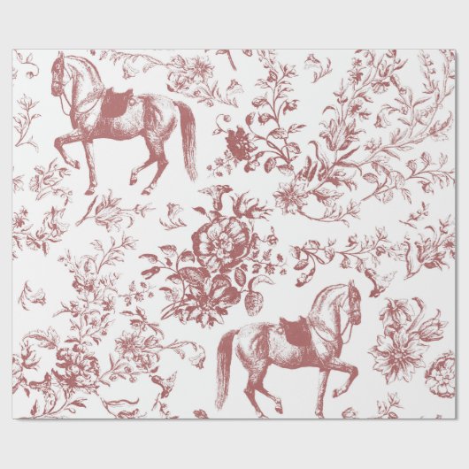 ヴィンテージエレガント赤白馬花柄 ラッピングペーパー (フラット)