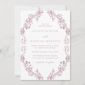 ヴィンテージエレガント赤面ほこりっぽいバラリース結婚ズ 招待状 (正面)