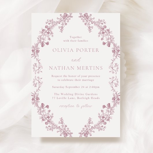 ヴィンテージエレガント赤面ほこりっぽいバラリース結婚ズ 招待状