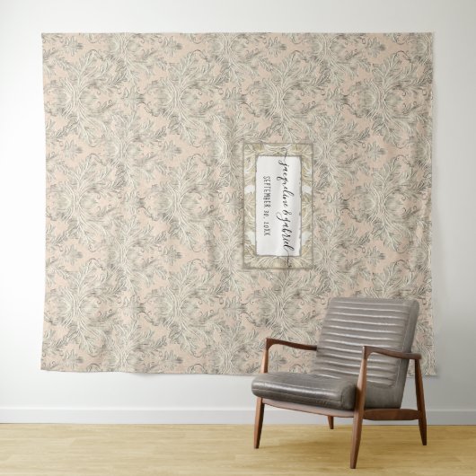 ヴィンテージエレガント赤面ピンクダマスク結婚式写真 タペストリー (インサイチュ(横))