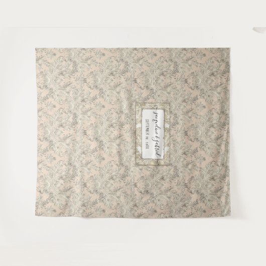 ヴィンテージエレガント赤面ピンクダマスク結婚式写真 タペストリー (正面(横))