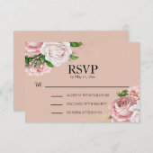 ヴィンテージエレガント赤面ピンクフローラウェディングRSVP 出欠カード (正面/裏面)